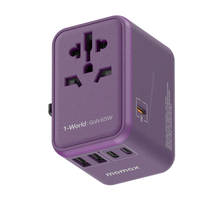 1-World 65W GaN 方便式旅行插座 UA8 (紫色)