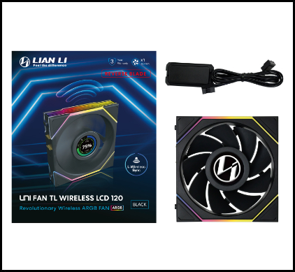 LIAN LI 120MM UNI FAN R12TL LCD REVERSE WIRELESS BK(1PACK) thumbnail 2