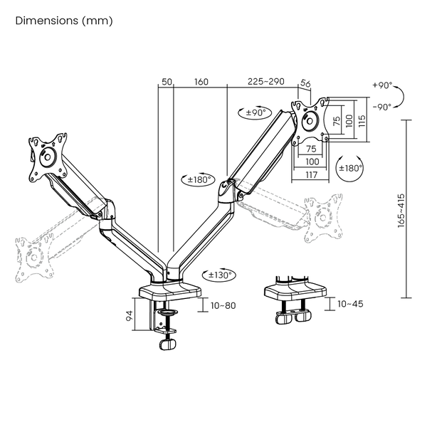 ELEMENTAL MONITOR ARMS BLACK (DUAL)