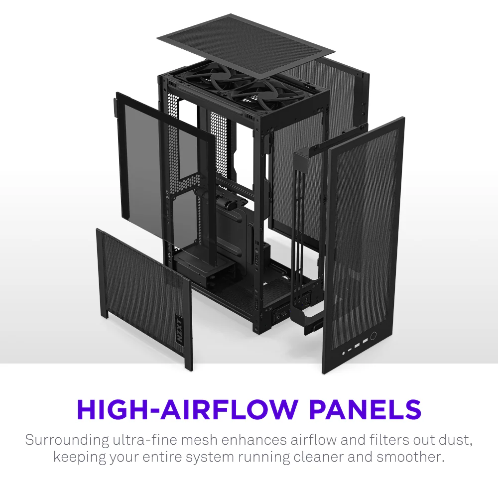 NZXT H2 FLOW MINI-ITX CASE W/PCIE5.0 RISER CABLE BLACK thumbnail 6