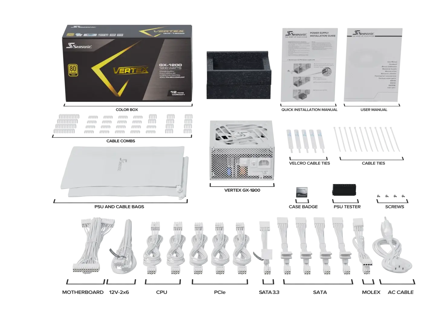 SEASONIC VERTEX 80 PLUS GOLD GX1200 1200W PSU WHITE thumbnail 3